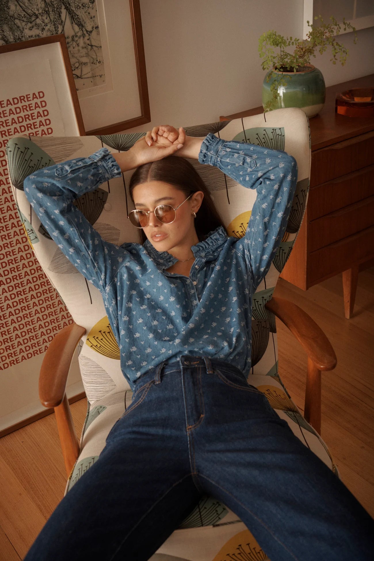Kireina Tamara Denim Shirt with Flowers