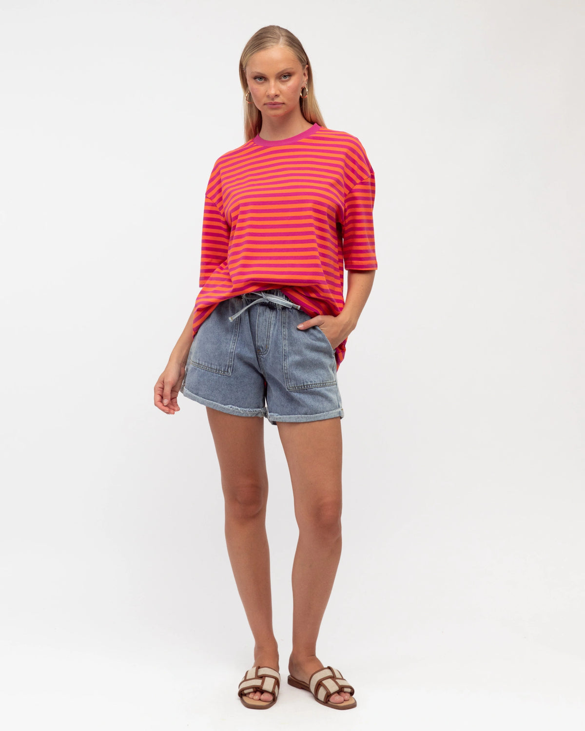 Mimi Stripe Tee Magenta/Orange