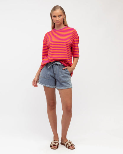 Mimi Stripe Tee Magenta/Orange