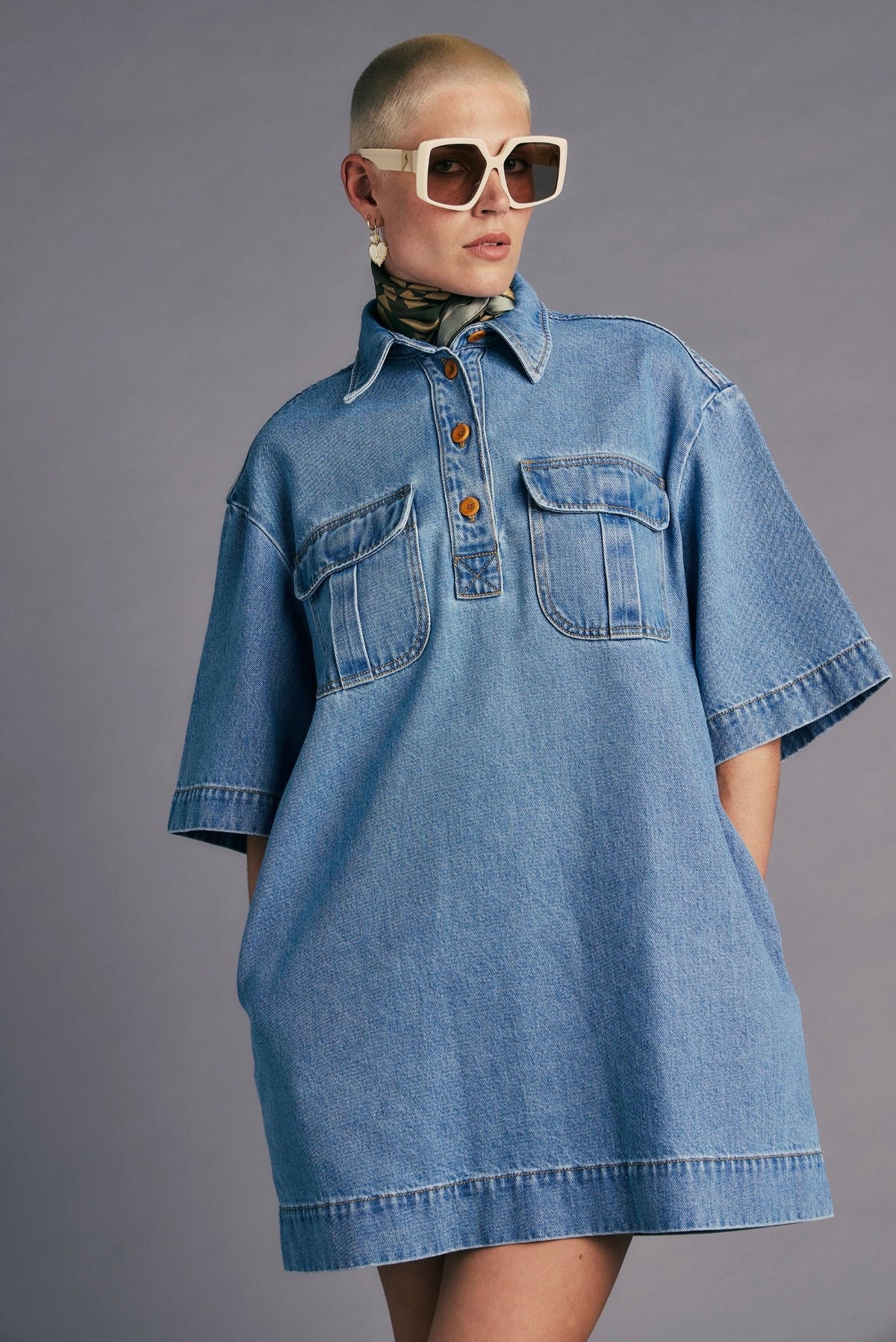 Outland Denim X Karen Walker Travellers Shirt Dress in Light Blue