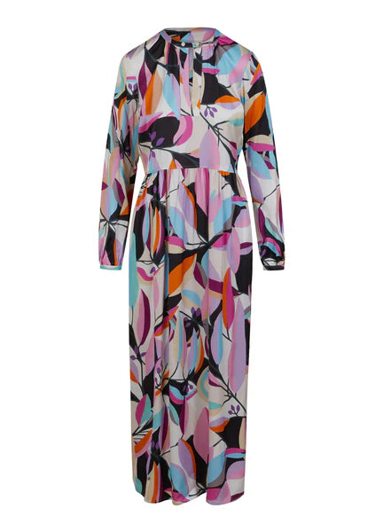 COSTER Leaf Print Dress in Multi Colour, Front Ghost Image