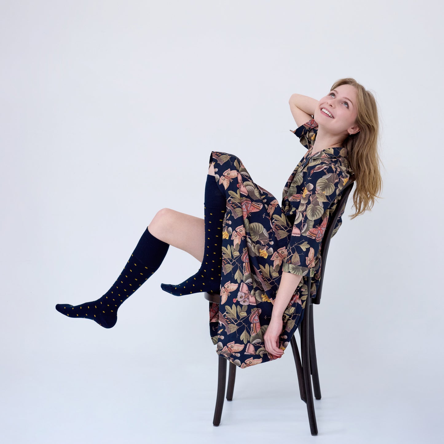 Tightology Dotty Long Cotton Socks in Midnight