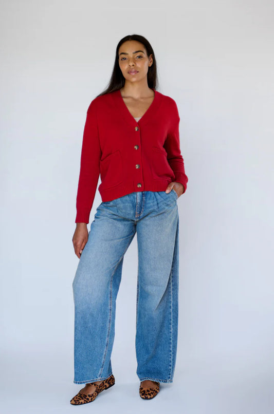 Maxted Button Down Cardigan in Red