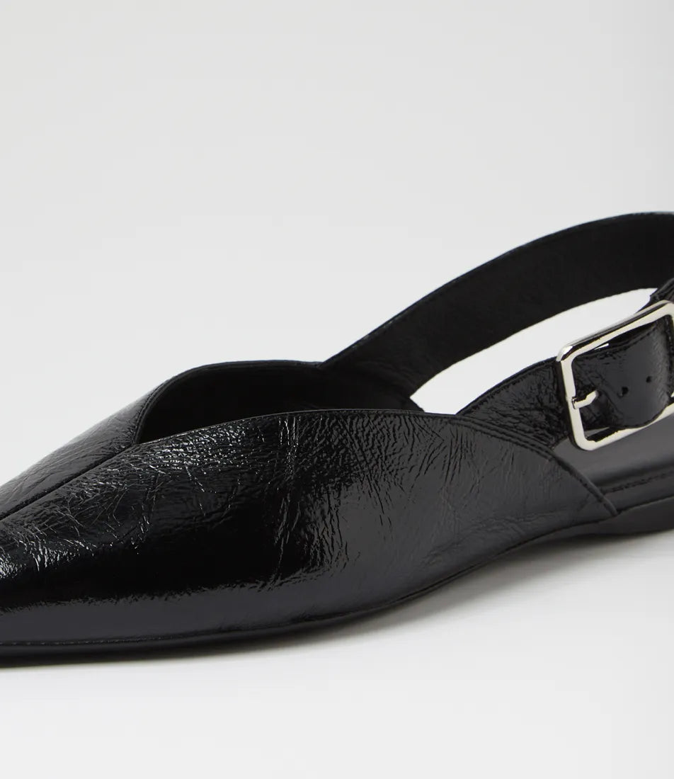 Mollini Foraya Black Crinkle Leather Flat Shoes