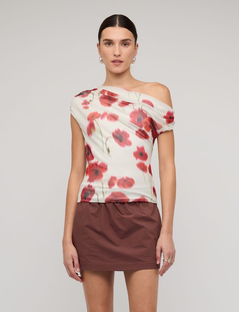 Staple the Label Lumi Mesh Top, Poppy Red