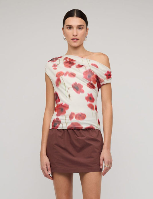 Staple the Label Lumi Mesh Top, Poppy Red