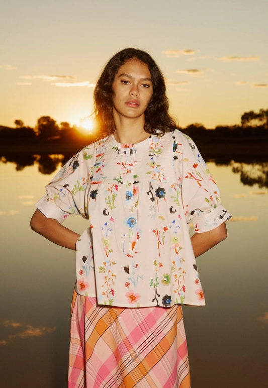 Nancybird Gwen Blouse, Watercolour Cream
