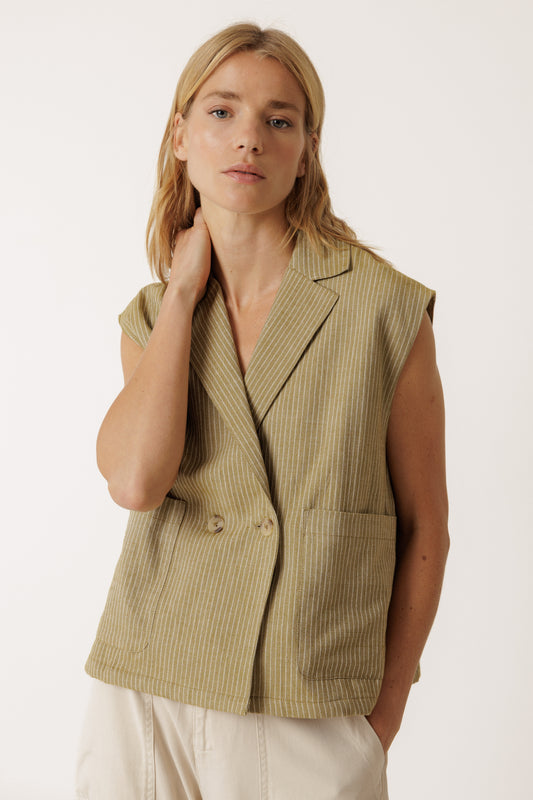 Indi & Cold Pinstripe Tailored Vest in Khaki