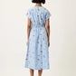 Nancybird Hana Wrap Dress in Blue with Red Motif Embroidery