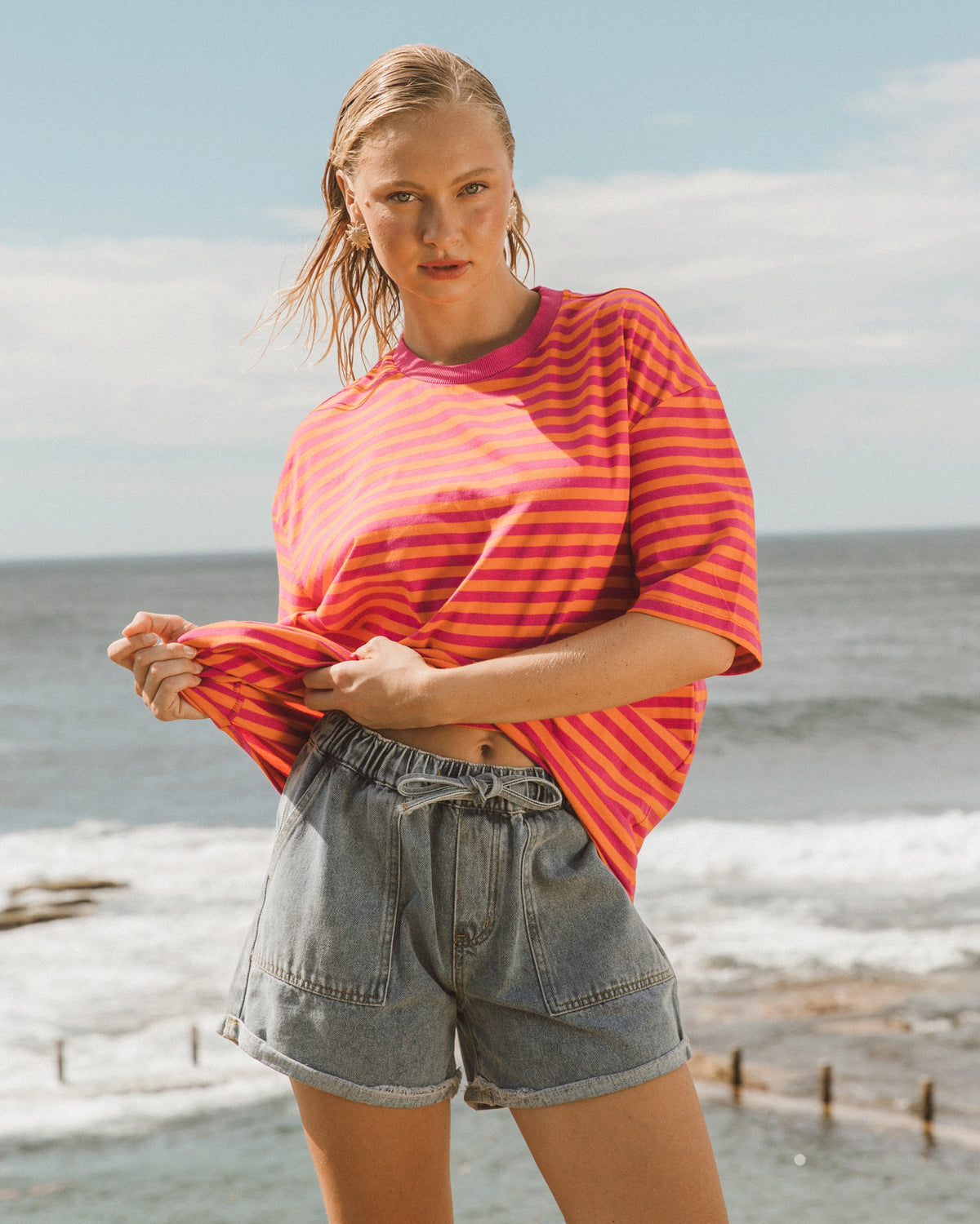 Mimi Stripe Tee Magenta/Orange