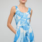 Staple the Label Leilani Shirred Midi Dress Blue Leaf Print