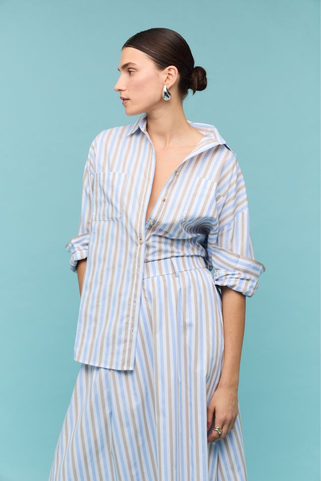 Staple the Label Marcella Oversized Shirt Blue/Brown Stripe