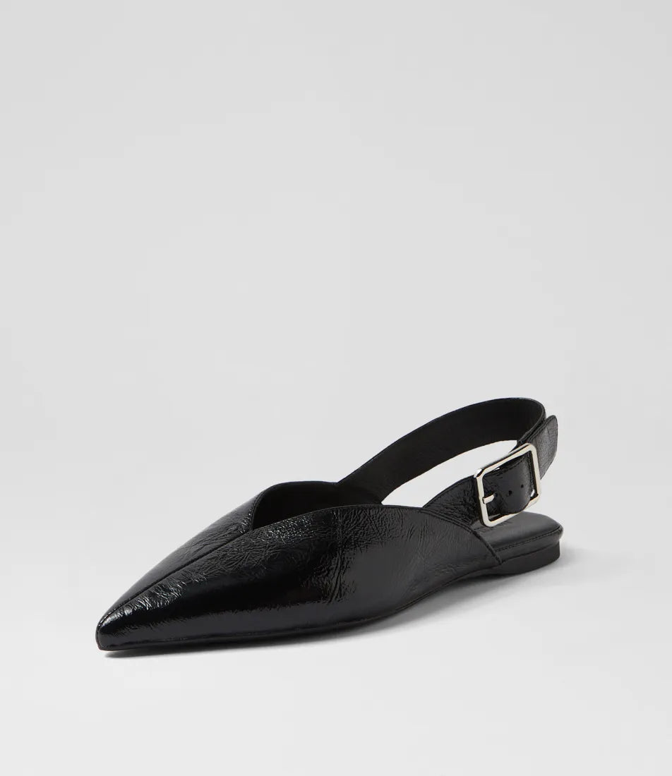 Mollini Foraya Black Crinkle Leather Flat Shoes