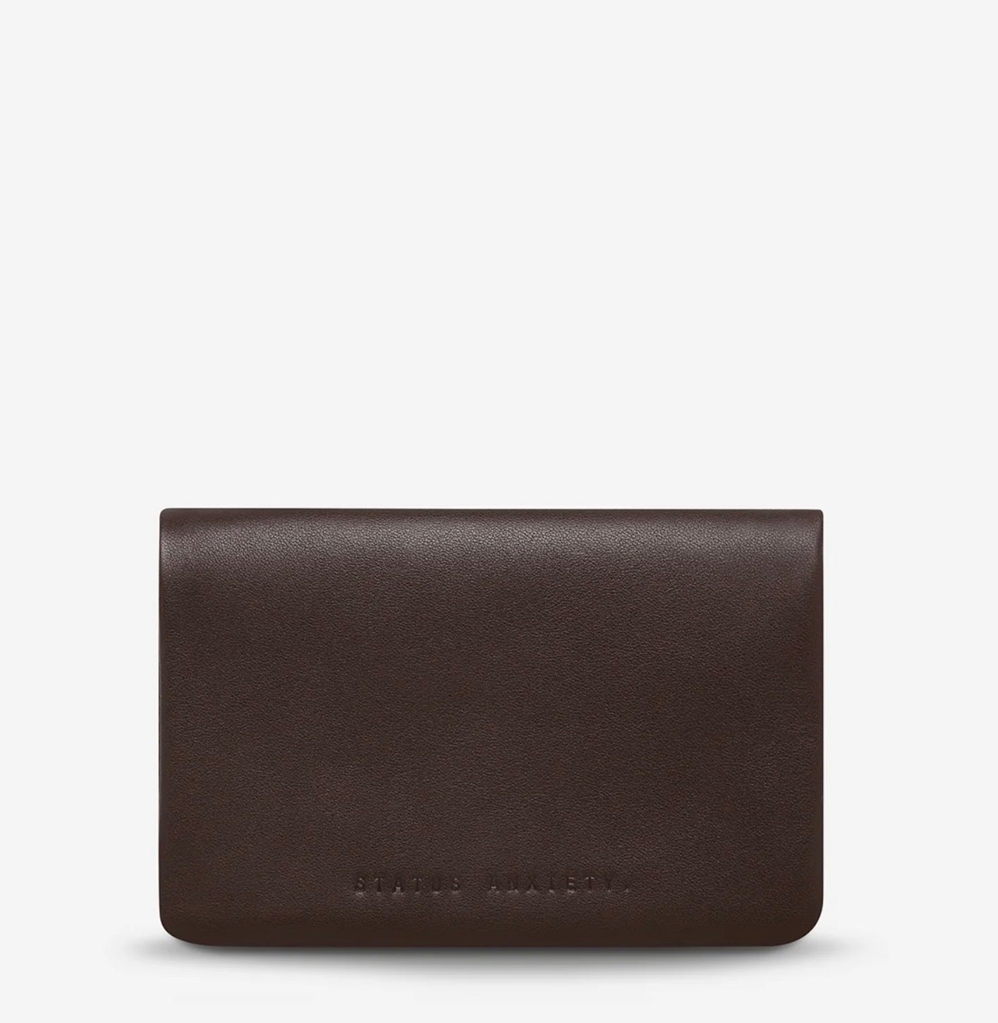 Brown leather wallet with embossed branding, minimalist design for everyday use