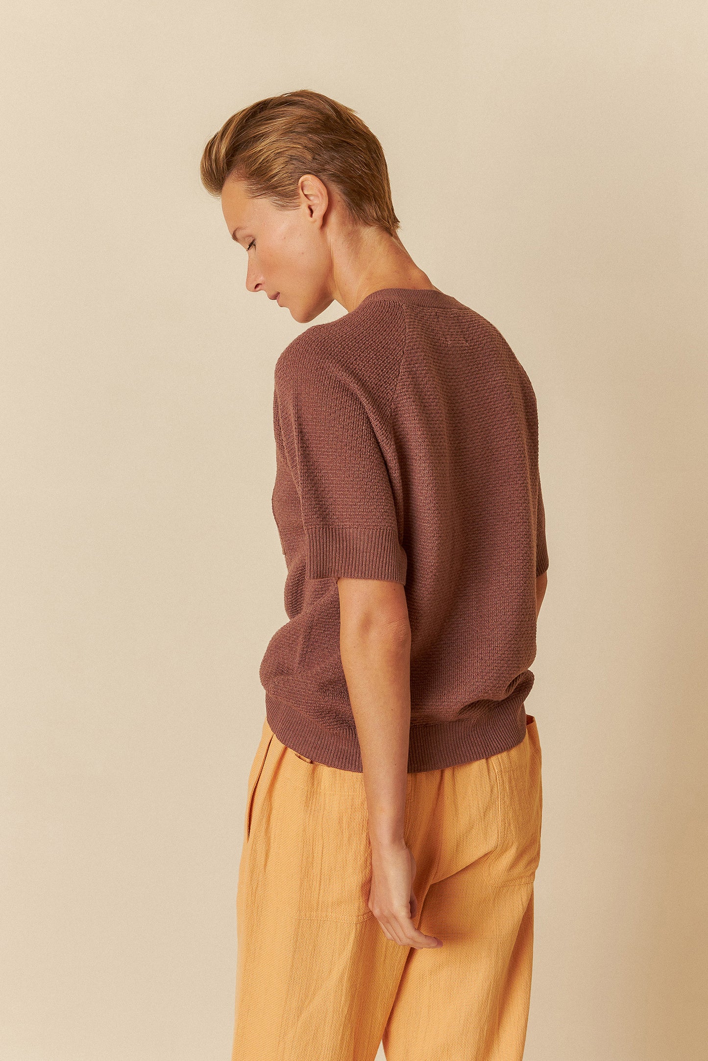 Indi and Cold Rice Stitch Knit Top in Chocolate