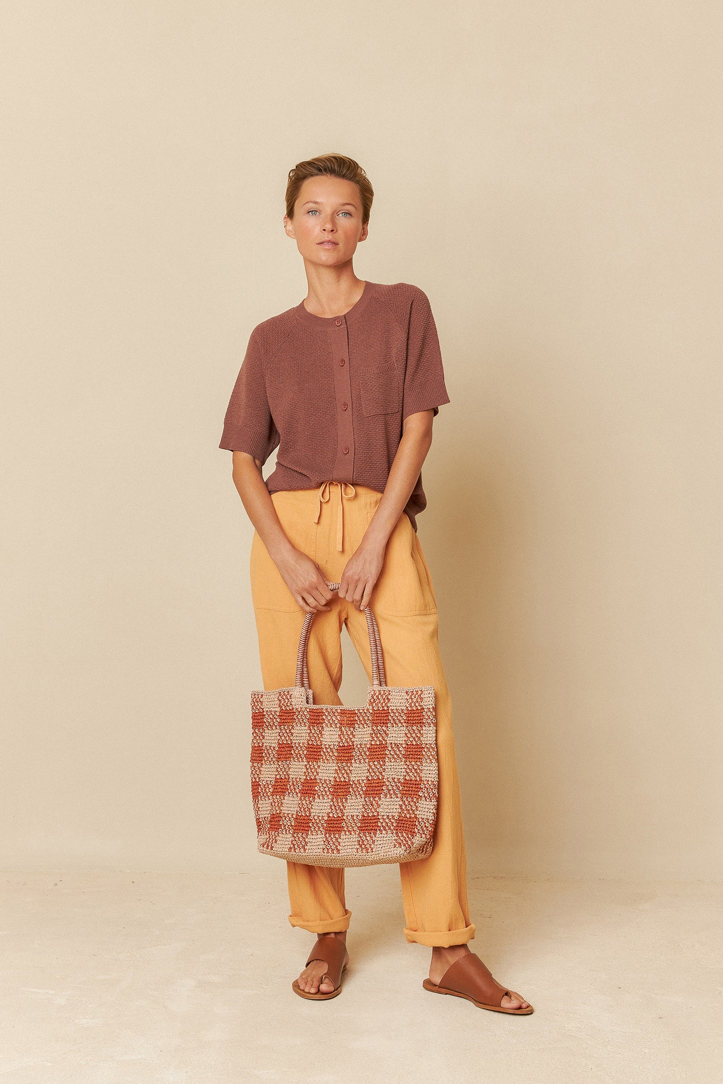 Indi and Cold Rice Stitch Knit Top in Chocolate