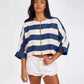 One Teaspoon Blue Vista Linen Cropped Top Blue / Cream