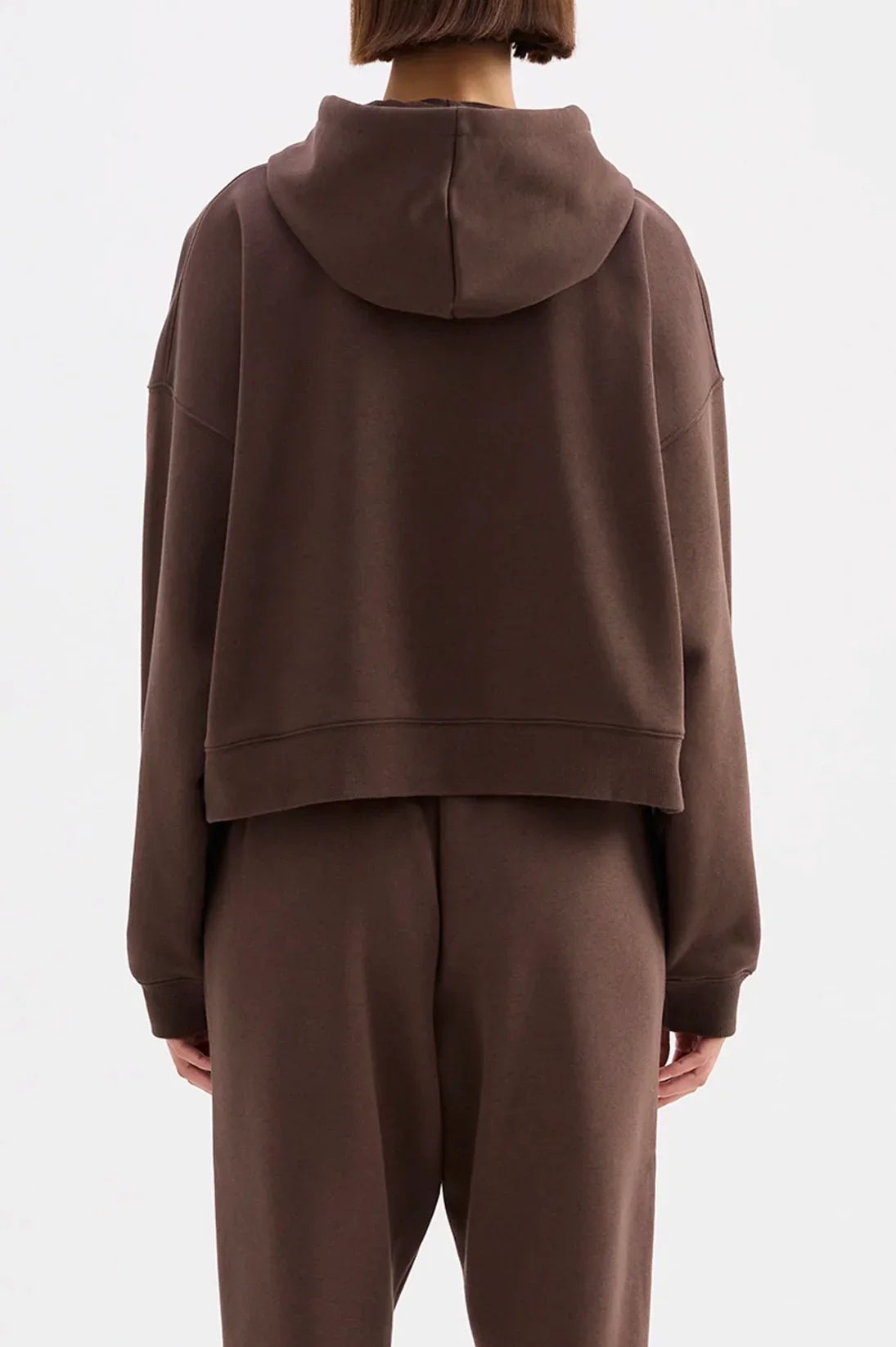 Brown cropped hoodie and matching joggers women's loungewear set