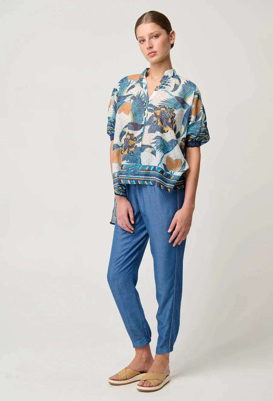 OnceWas Kimona Cotton Silk Top in Tukano Print