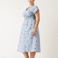 Nancybird Hana Wrap Dress in Blue with Red Motif Embroidery