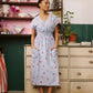 Nancybird Hana Wrap Dress in Blue with Red Motif Embroidery