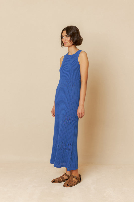 Indi and Cold Ribbed Knit Dress in Azul