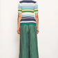 POL Clothing Lido Multi Knit Tee in Green Multi Stripe