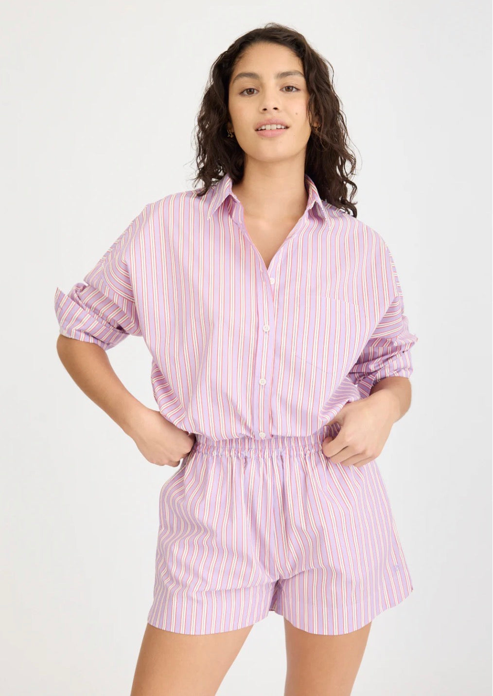 LMND Chiara Long Sleeve Shirt Stripe Viola / True Red / Cherry