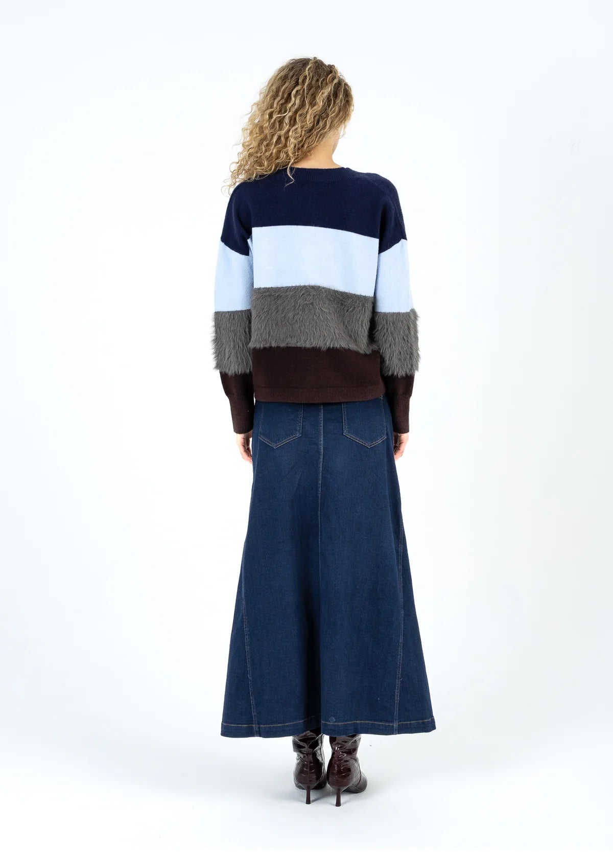 Coster Colourblock Knit Cardigan with Furry Sleeves