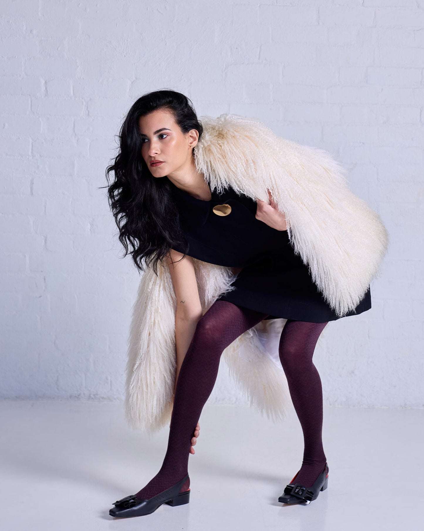 Tightology Herringbone Merino Wool Tights Plum