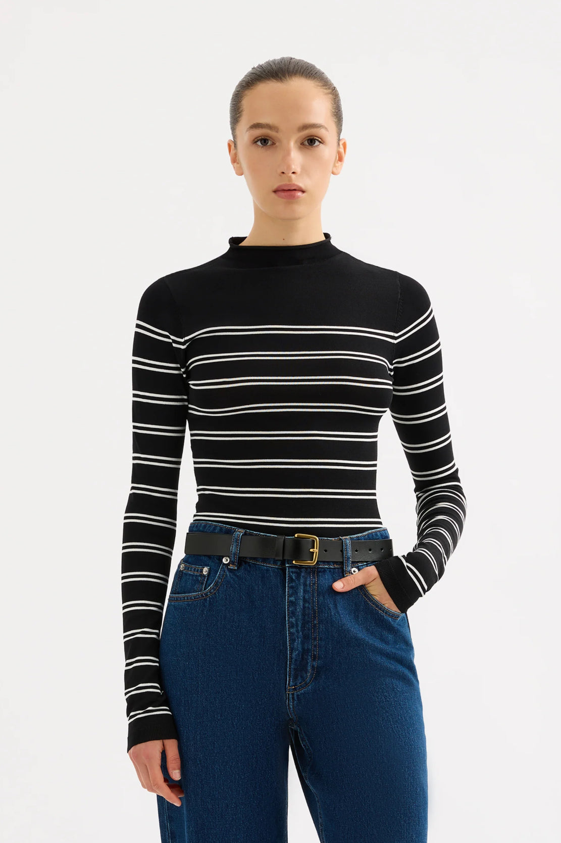 Nude Lucy Tabi Sheer Knit in Black Stripe - the tartan fox