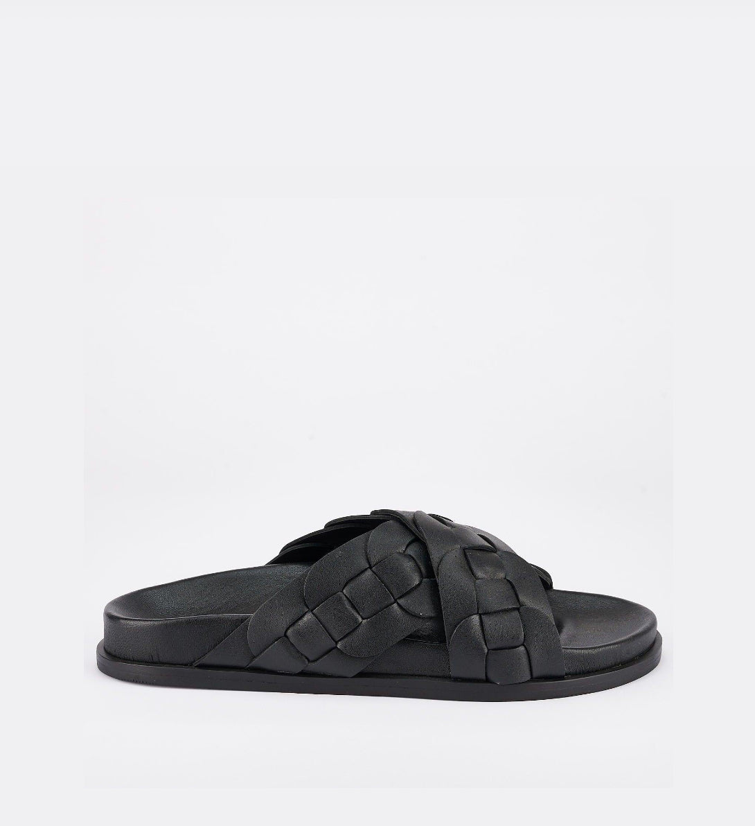 Sol Sana Santigold Footbed Slide in Black Leather