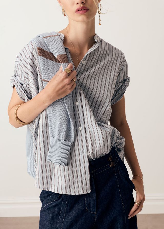 POL Bay Shirt Blue/Choc Stripe