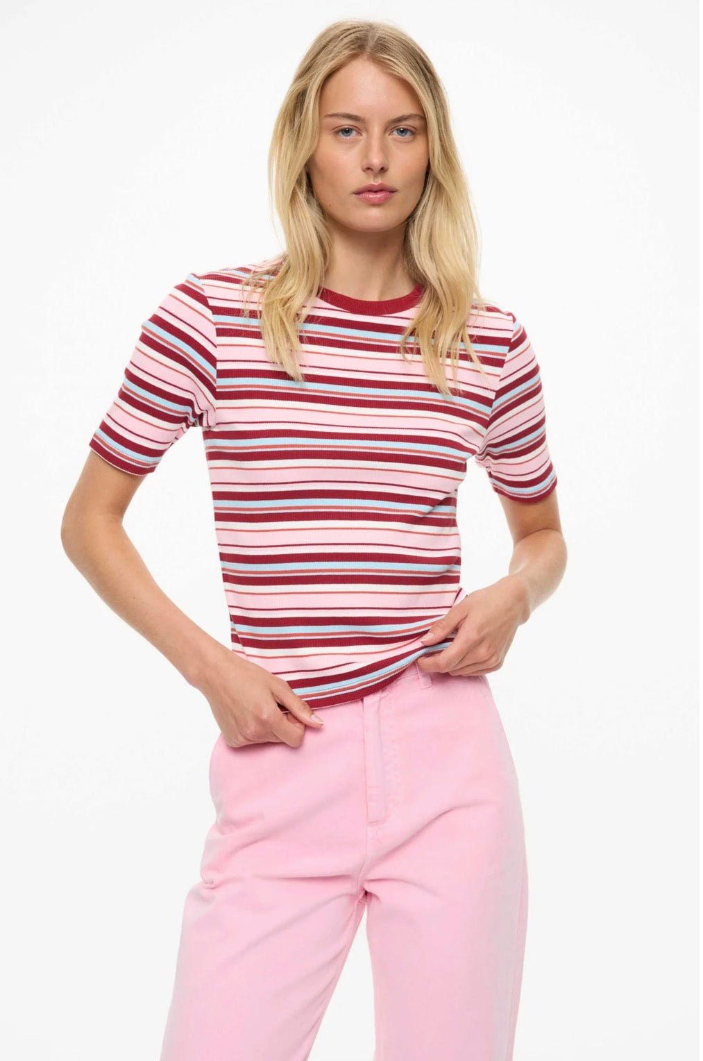 LMND Oli Rib Tee Multi Coloured Stripe