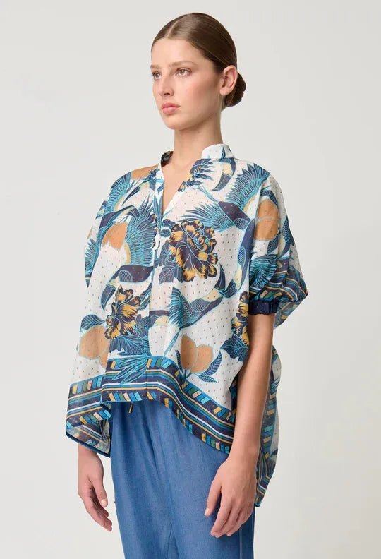 OnceWas Kimona Cotton Silk Top in Tukano Print