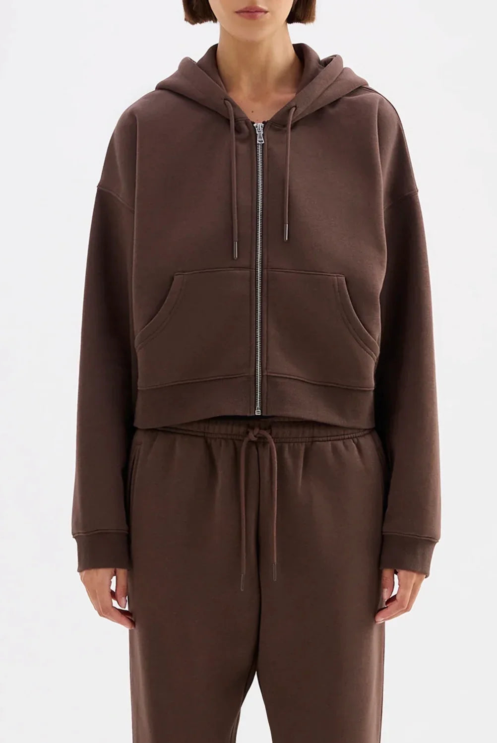 Carter zip-up hoodie with front pockets and matching drawstring joggers, women's casual loungewear set