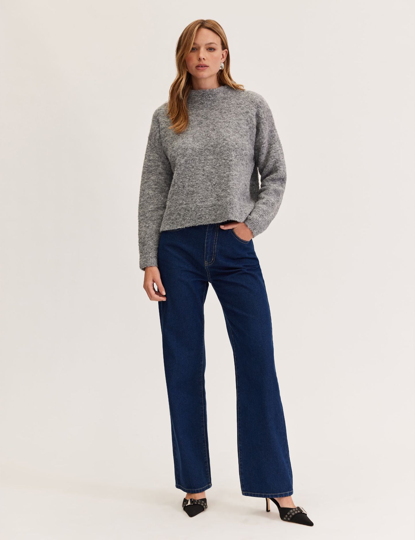 Staple the Label Anderson Boucle Jumper in Grey-Marle