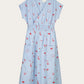 Nancybird Hana Wrap Dress in Blue with Red Motif Embroidery