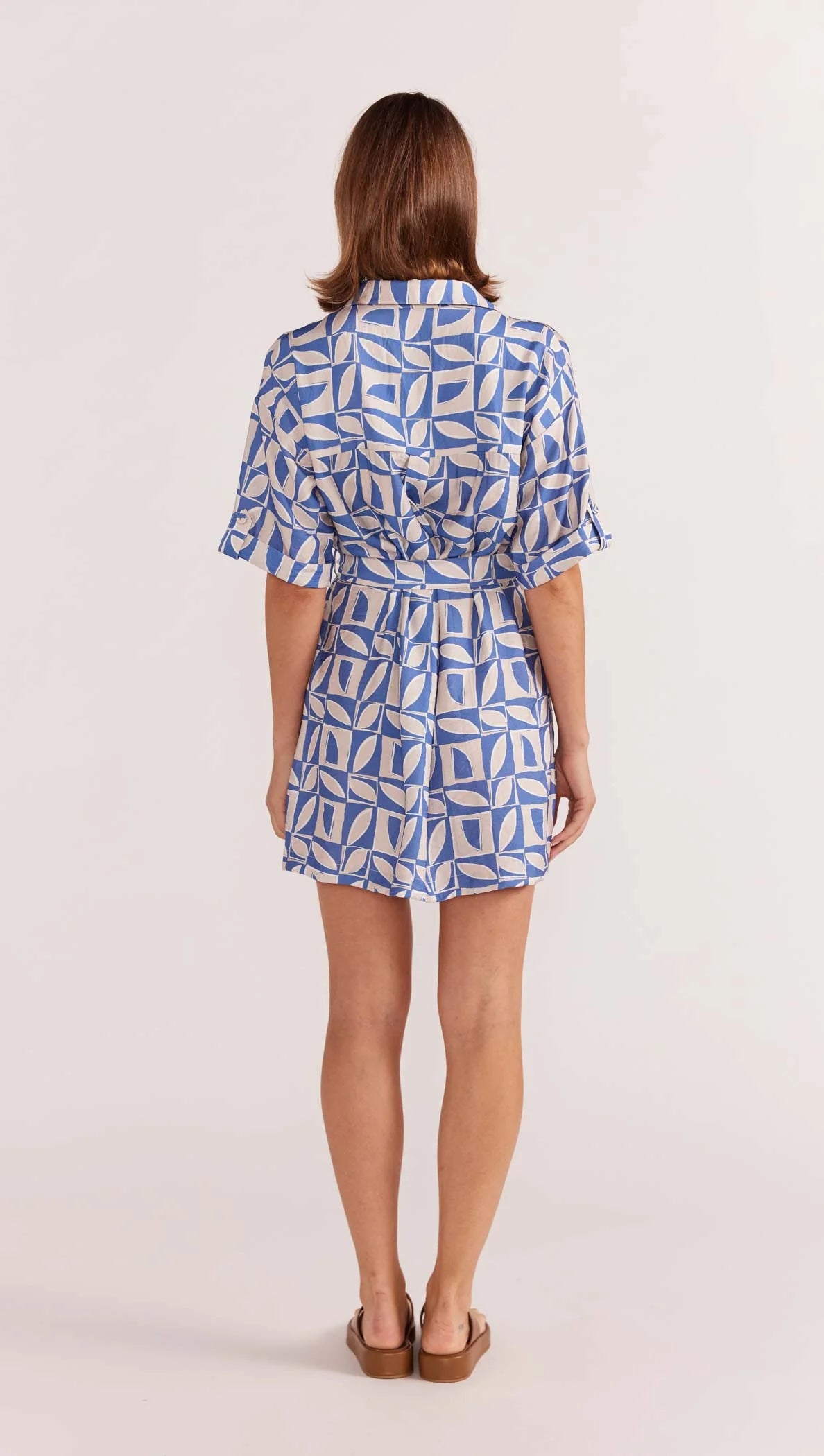 Staple the Label Alto Mini Shirt Dress in Blue - Geo Print