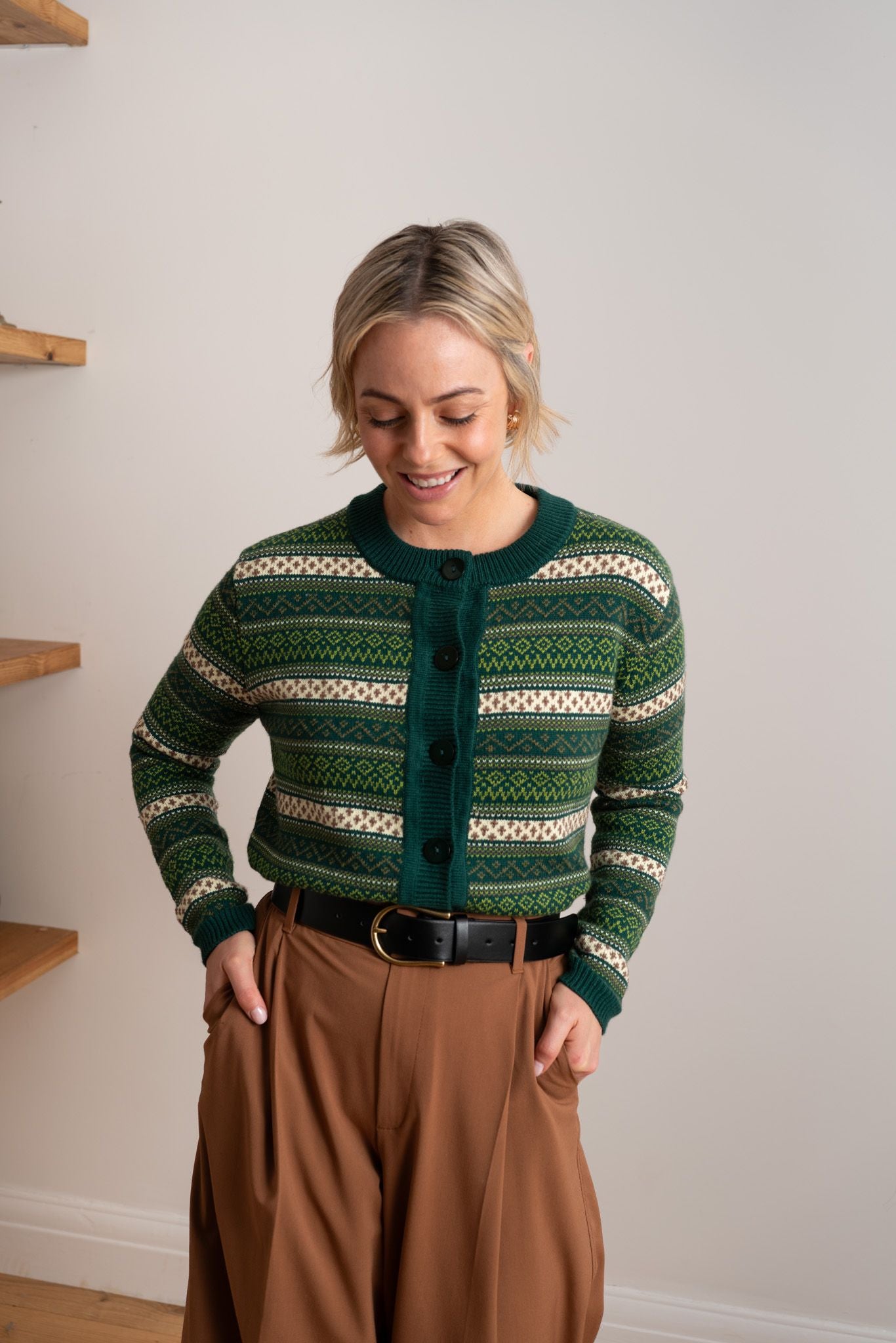 Maxted Ruby Cardigan in Green Fairisle