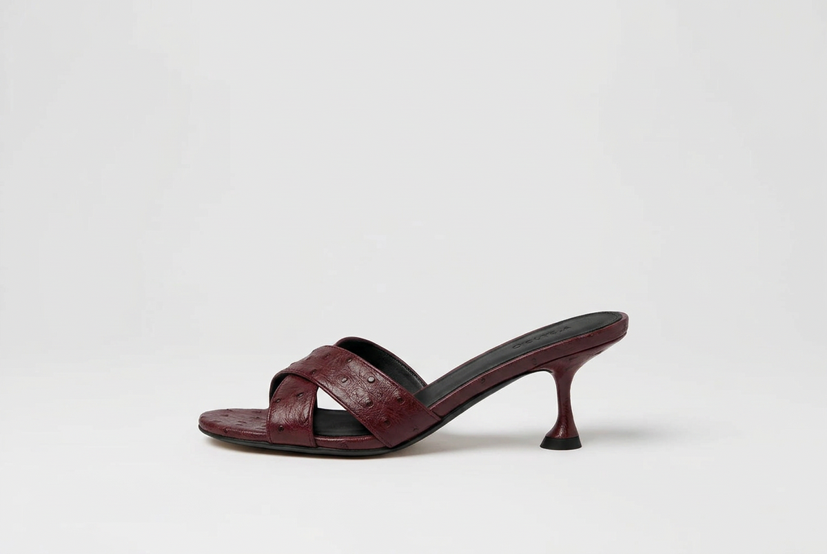Mollini Asire Sandals in Burgandy Ostrich Embossed Leather