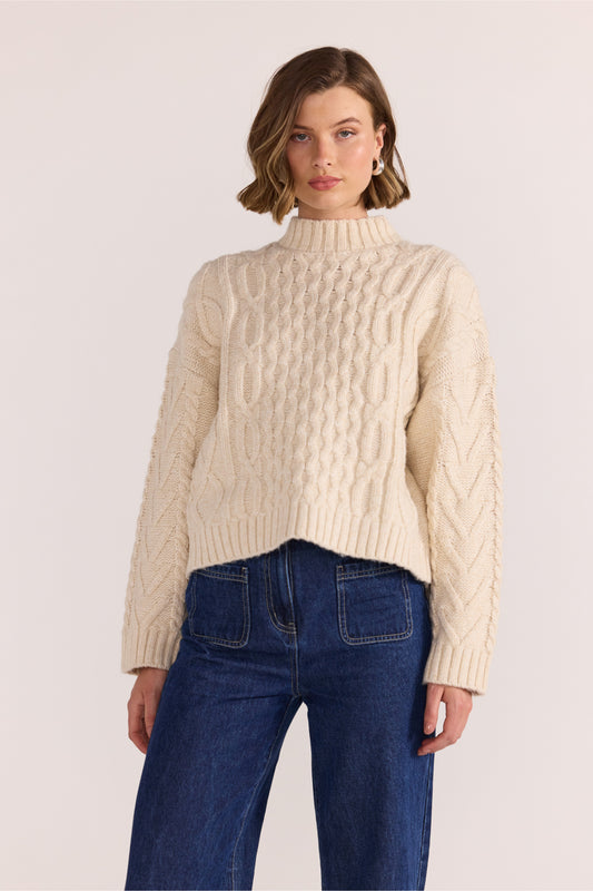 Staple the Label Rosina Cable Knit Jumper in Oat-Marle