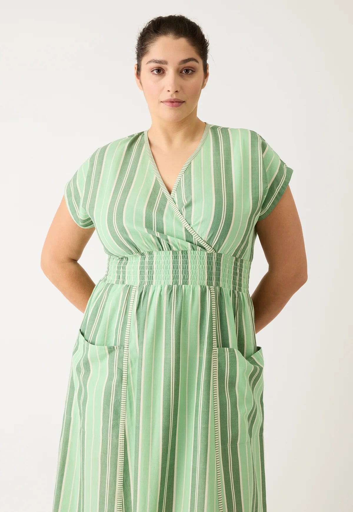 Nancybird Hana Wrap Dress in Green Stripe
