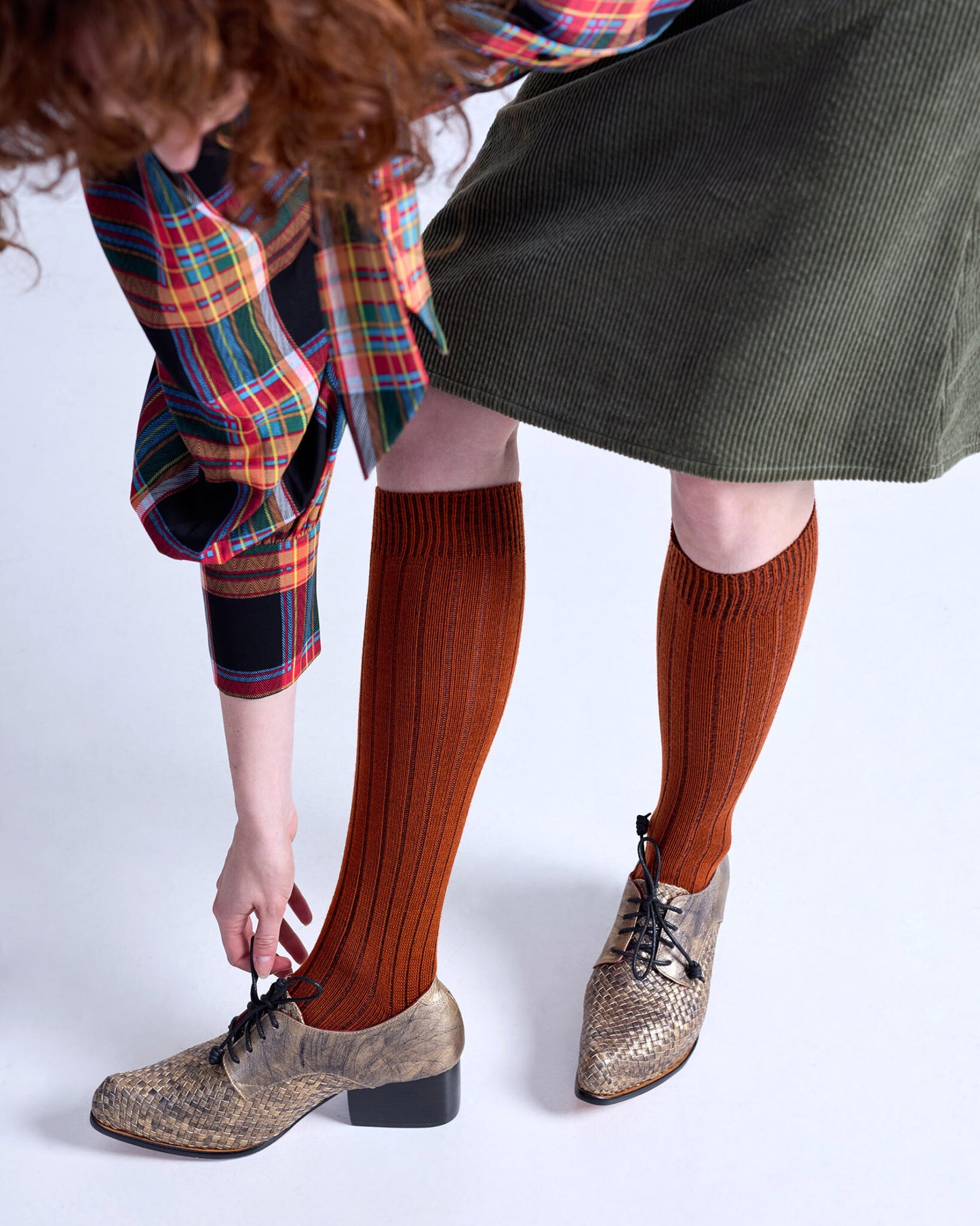 Tightology Long Rib Merino Wool Socks in Paprika