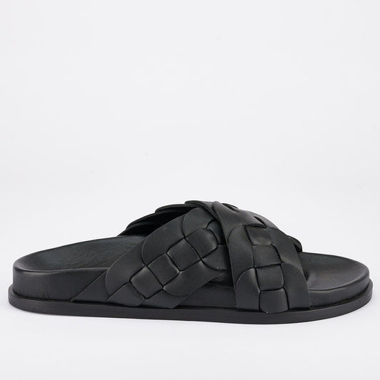 Sol Sana Santigold Footbed Slide in Black Leather