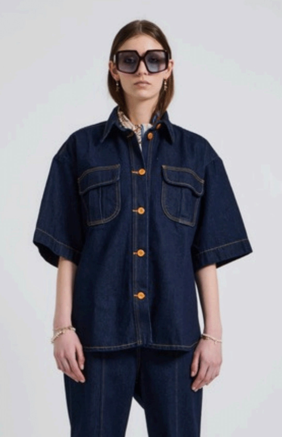 Outland Denim X Karen Walker Mod Shirt in Indigo