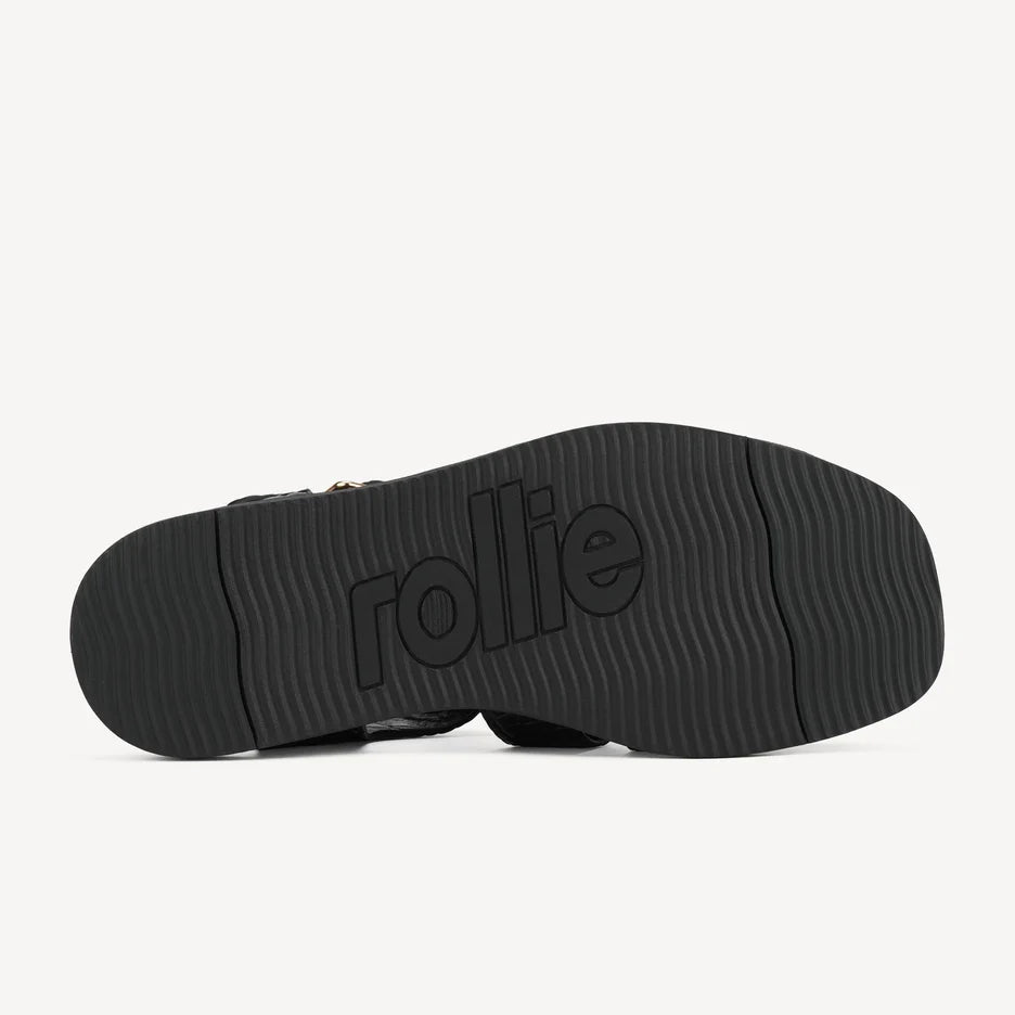 Rollie Fisherman Sandal in Black Embossed Leather