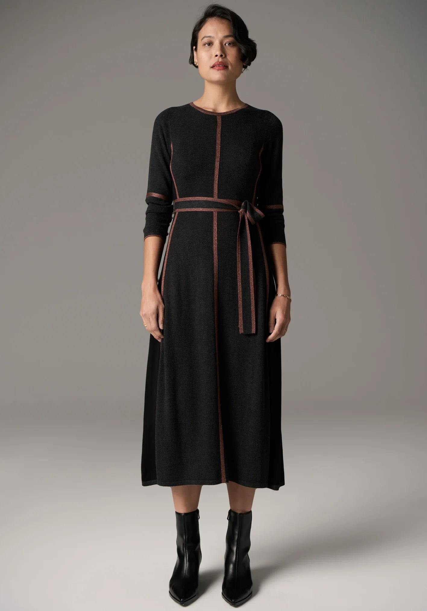 POL Lara Lurex Dress in Charcoal/Toffee