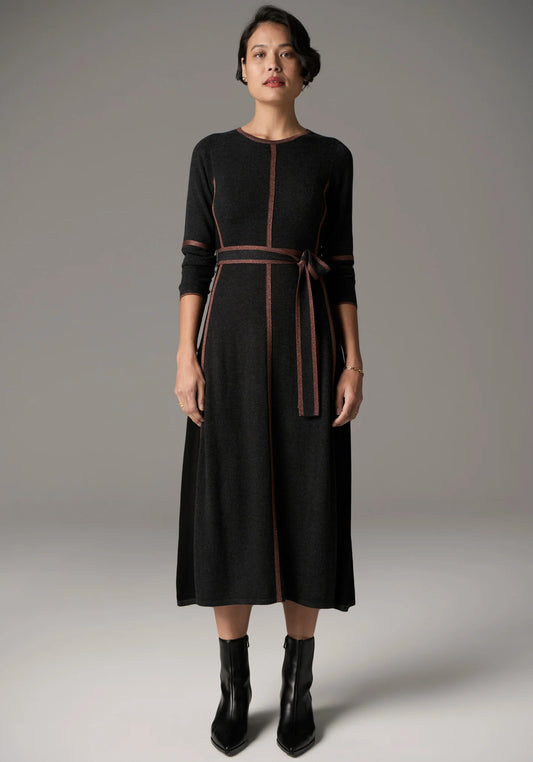 POL Lara Lurex Dress in Charcoal/Toffee