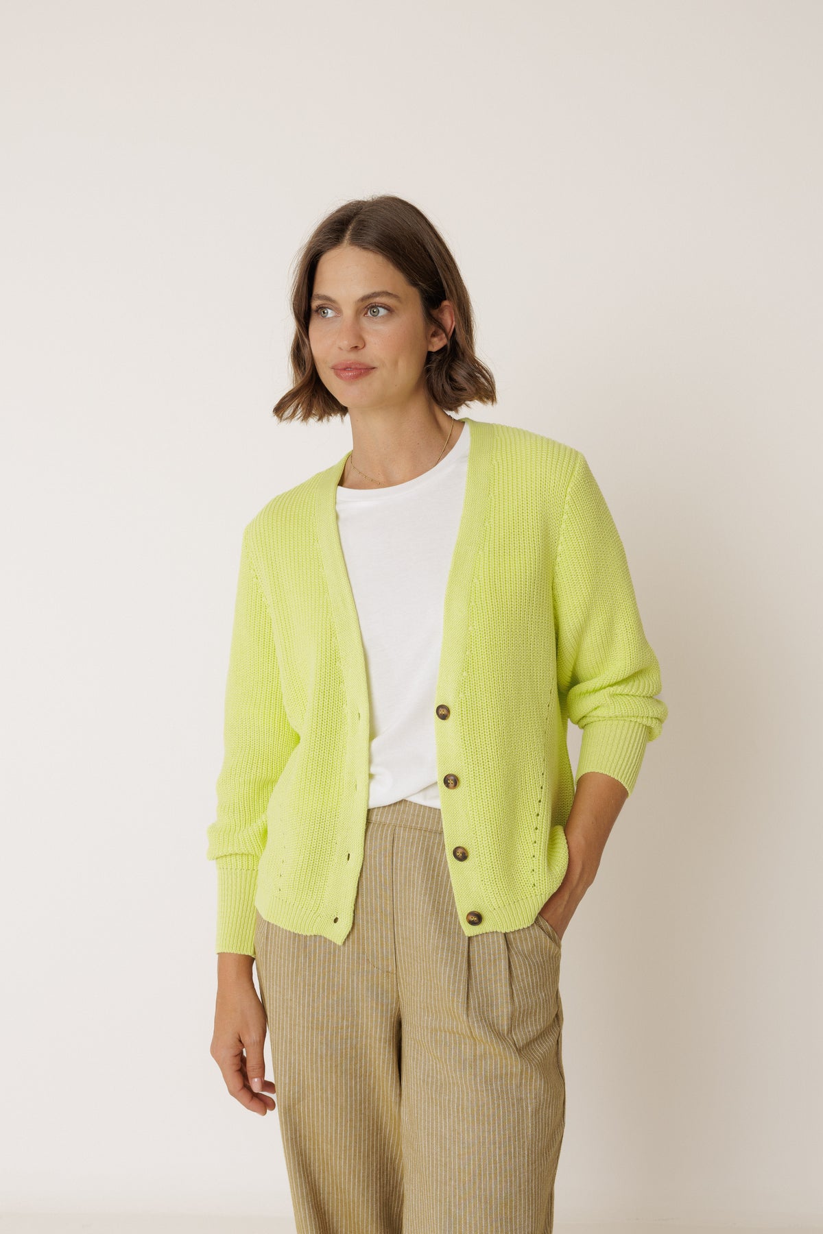 Indi & Cold Organic Cotton Knitted Cardigan in Amarillo